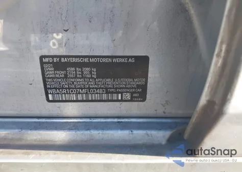 2021 BMW 330I z USA, uszkodzony, nr VIN WBA5R1C07MFL03483